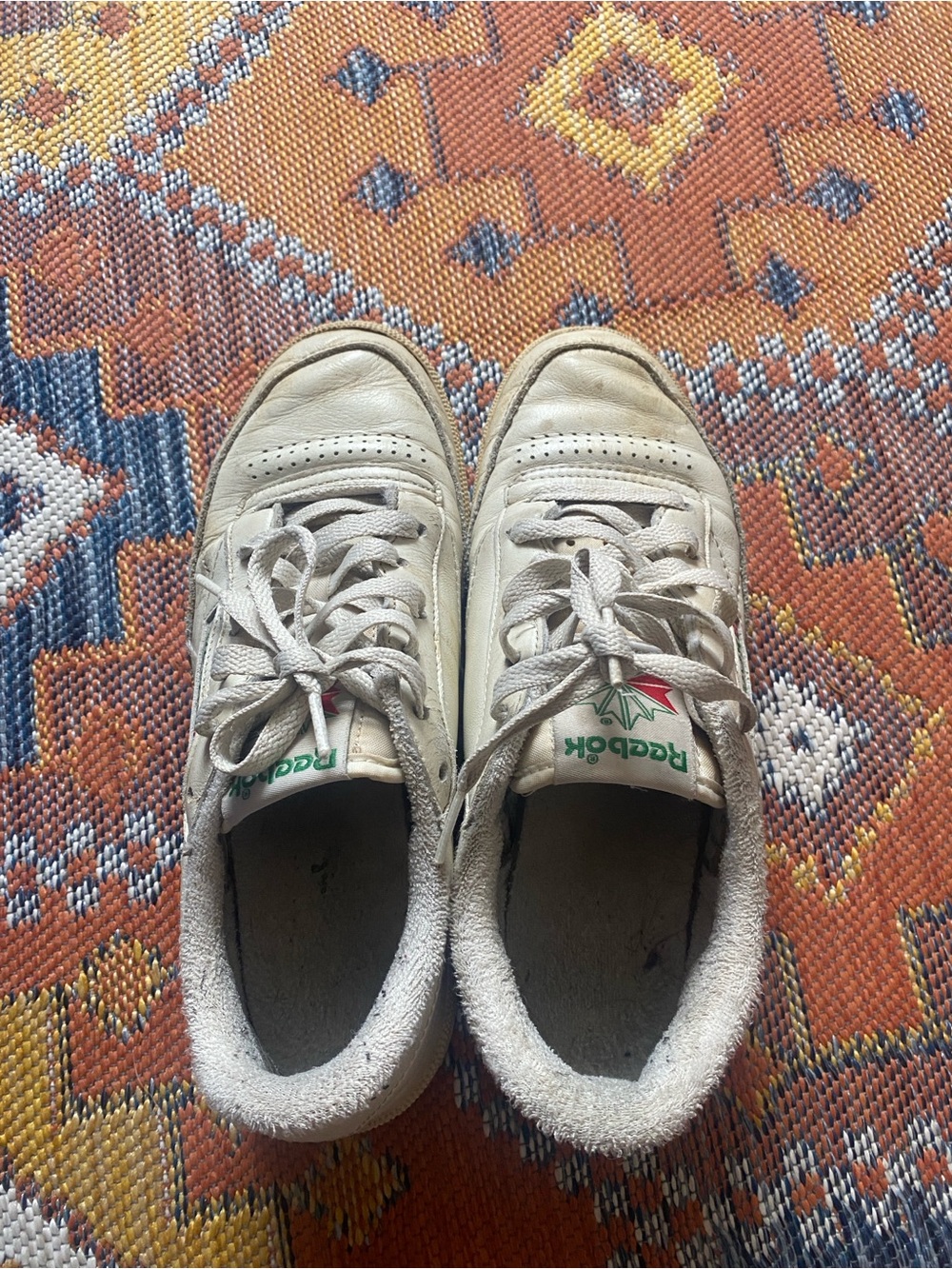 Reebok White Sneakers with Green and Red Logo Accents